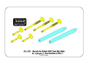 Aber 35L-235 Barrels for British WWI Tank Mk.I Male – 6 pdr. gun x 2 pcs. &amp;amp;amp;amp;amp;amp;amp;amp; 8mm Hotchkiss m.1909 x 3 pcs. 1/35 – immagine 10