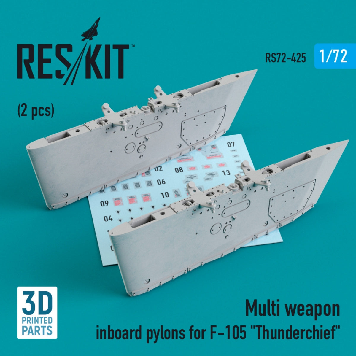 RESKIT RS72-0425 MULTI WEAPON INBOARD PYLONS FOR F-105 "THUNDERCHIEF" (2 PCS) (3D PRINTED) 1/72