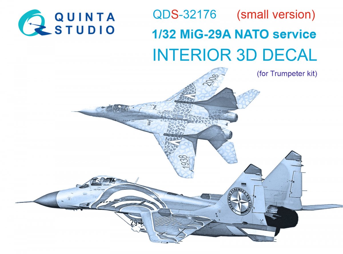 Quinta Studio QDS-32176 MiG-29A NATO service 3D-Printed &amp; colored Interior on decal paper (Trumpeter) (Small version) 1/32