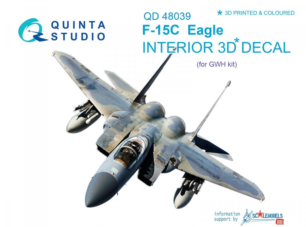 Quinta Studio QD48039 F-15C 3D-Printed &amp; colored Interior on decal paper (for GWH kit) 1/48