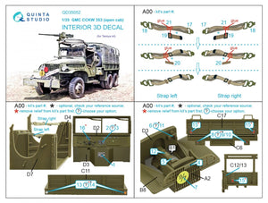 Quinta Studio QD35052 GMC CCKW 353 (open cab) 3D-Printed &amp;amp; coloured Interior on decal paper ( Tamiya ) 1/35 – immagine 2