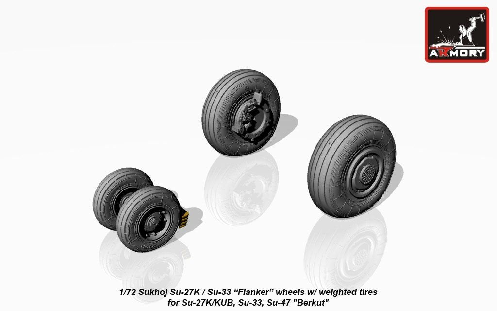 Armory Models AW72034 Sukhoj Su-27K / Su-33 Flanker wheels w/ weighted tires, front mudguard 1/72 – immagine 3