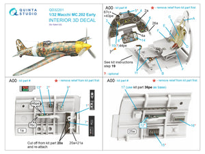 Quinta Studio QD32201 Macchi MC.202 Folgore Early 3D-Printed &amp;amp; coloured Interior on decal paper (Italeri) 1/32 – zdjęcie 2