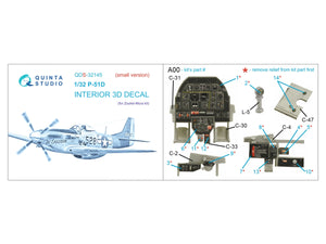 Quinta Studio QDS-32145 P-51D Mustang 3D-Printed &amp;amp; coloured Interior on decal paper (Zoukei-Mura SWS) (Small version) 1/32 – immagine 8