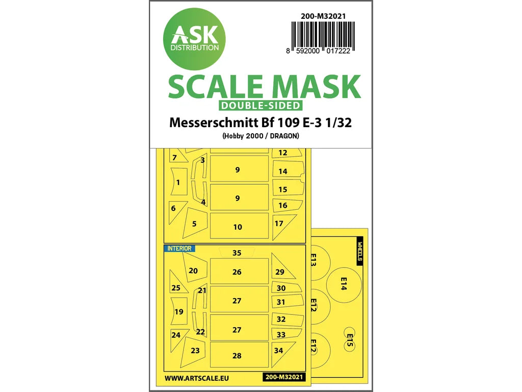 Art Scale Kit M32021 Messerschmitt Bf 109E-3 Double-Sided Express Masks for Hobby2000/Dragon 1/32