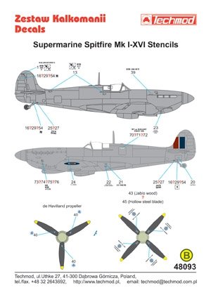 Techmod 48093 - Pochoirs pour Supermarine Spitfire I-XVI (1/48) – image 2