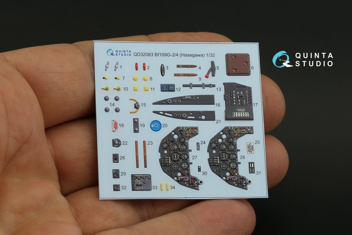 Quinta Studio QD32083 Bf 109G-2/G-4 3D-Printed &amp;amp; coloured Interior on decal paper (Hasegawa) 1/32 – immagine 3