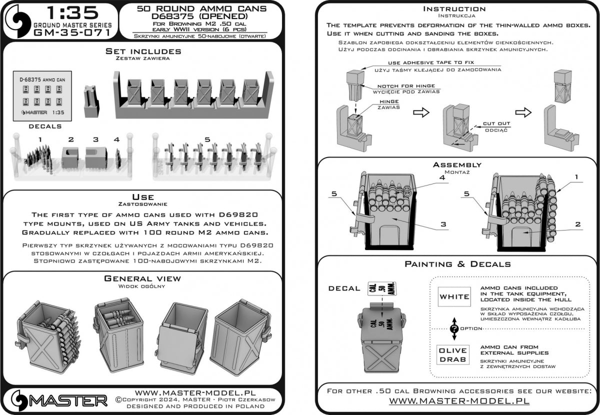 Boîtes de munitions Master GM-35-071 D68375 (50 cartouches) pour fusil Browning M2 .50 - utilisées au début de la Seconde Guerre mondiale (6 pièces) - OUVERTES 1/35 – image 7