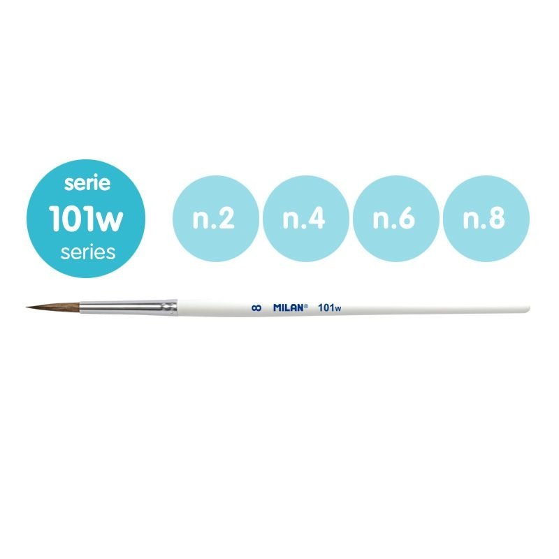 Milan 10468 Blister pack 4 round brushes (goat &amp;amp; synthetic hair) white handle 101w series no 2, 4, 6 and 8 – immagine 2