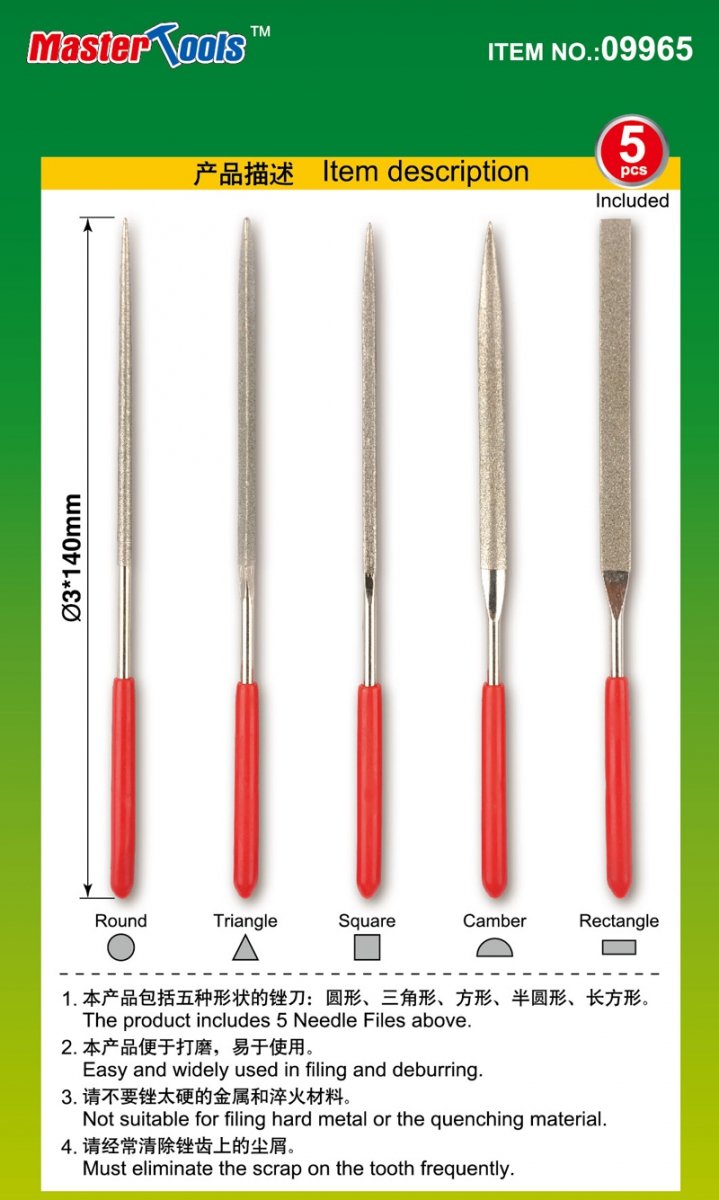 Trumpeter 09965 Assorted diamond files set (Grit size:150#)-3*140mm – Bild 3