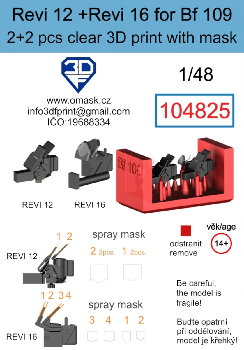 Omask 104825 Revi 12 + Revi 16 for Bf 109 Clear 3D Print (2+2 pcs) 1/48 – immagine 2