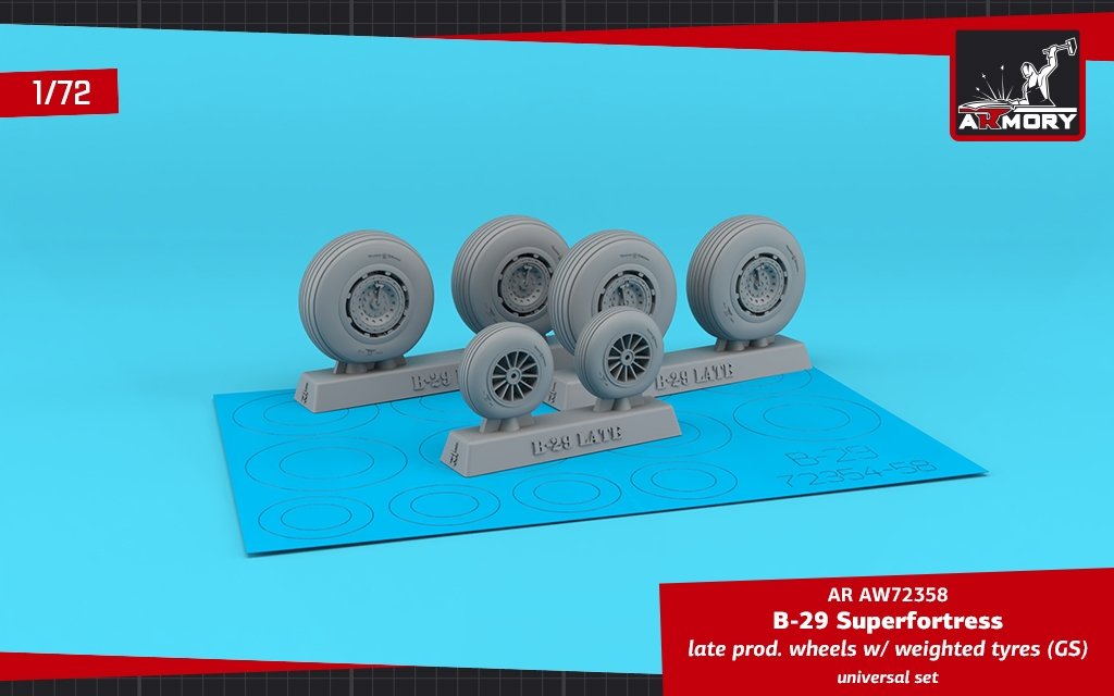 Armory Models AW72358 B-29 Superfortress late production wheels w/ weighted tyres (GS) 1/72
