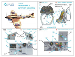 Quinta Studio QD48135 Spitfire Mk.V 3D-Printed &amp;amp; coloured Interior on decal paper (Airfix) 1/48 – Bild 12