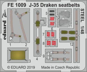 Ceintures de sécurité Eduard FE1009 J-35 Draken en acier Hasegawa 1/48