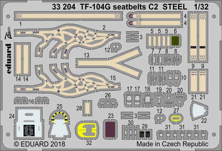 Eduard 33204 TF-104G seatbelts C2 STEEL ITALERI 1/32 – immagine 2