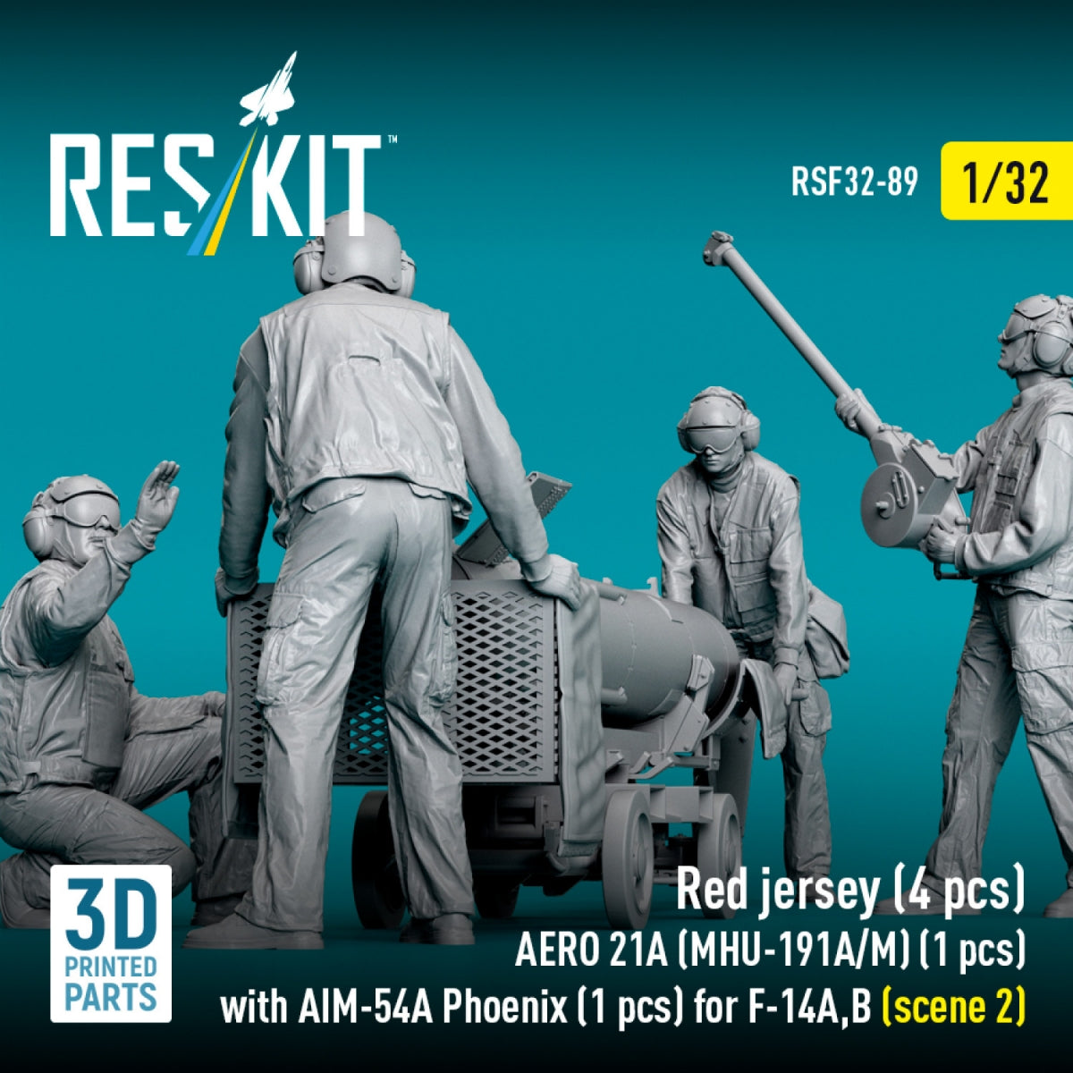 RESKIT RSF32-0089 Red jersey (4 pcs) AERO 21A (MHU-191A/M) (1 pcs) with AIM-54A Phoenix (1 pcs) for F-14A,B (scene 2) (3D Printed) 1/32