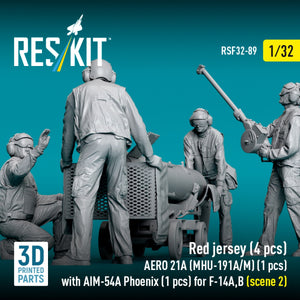 RESKIT RSF32-0089 Red jersey (4 pcs) AERO 21A (MHU-191A/M) (1 pcs) with AIM-54A Phoenix (1 pcs) for F-14A,B (scene 2) (3D Printed) 1/32