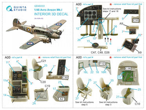 Quinta Studio QD48333 Avro Anson Mk.I 3D-Printed &amp;amp; coloured Interior on decal paper (Airfix) 1/48 – immagine 8