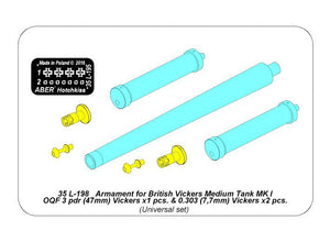 Aber 35L-198 Armament for British Vickers Medium Tank MK I OQF 3 pdr Vickers x1 pcs. 0.303 Vickers x2pcs. 1/35 – immagine 7