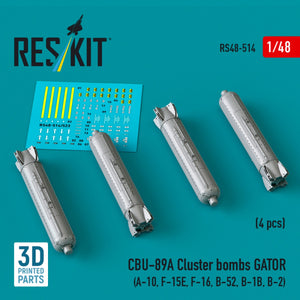 RESKIT RS48-0514 Bombes à fragmentation CBU-89A GATOR (4 pièces) (Impression 3D) 1/48