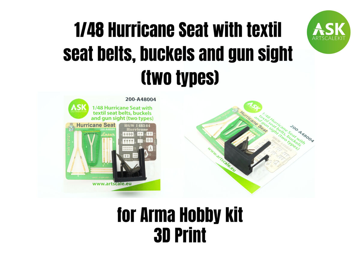Art Scale Kit A48004 Hurricane Seat with Textile Seat Belts, Buckles and Gun Sight (Two Types) 1/48
