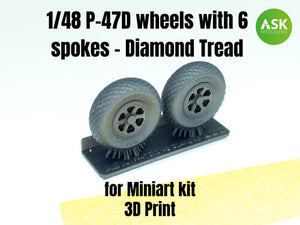 Art Scale Kit A48008 P-47D Wheels with 6 Spokes - Diamond Tread and Masks 1/48