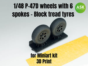 Art Scale Kit A48010 P-47D Wheels with 6 Spokes - Block Tread Tyres and Masks 1/48