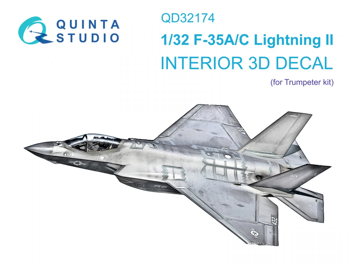 Quinta Studio QD32174 F-35A/C 3D-Printed &amp; colored Interior on decal paper (Trumpeter) 1/32
