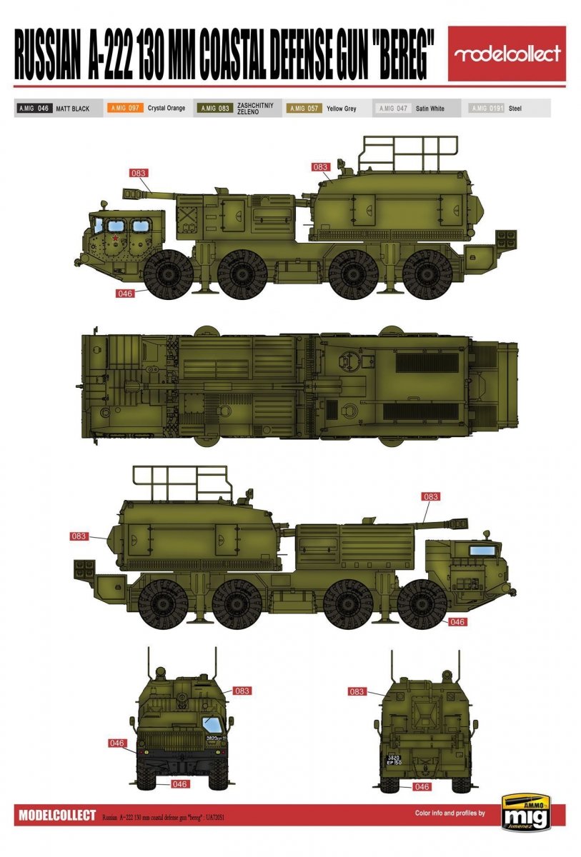 Modelcollect PP72001 Russian 130 mm coastal defense gun A-222 bereg pre-painted Kit 1/72 – imagen 3