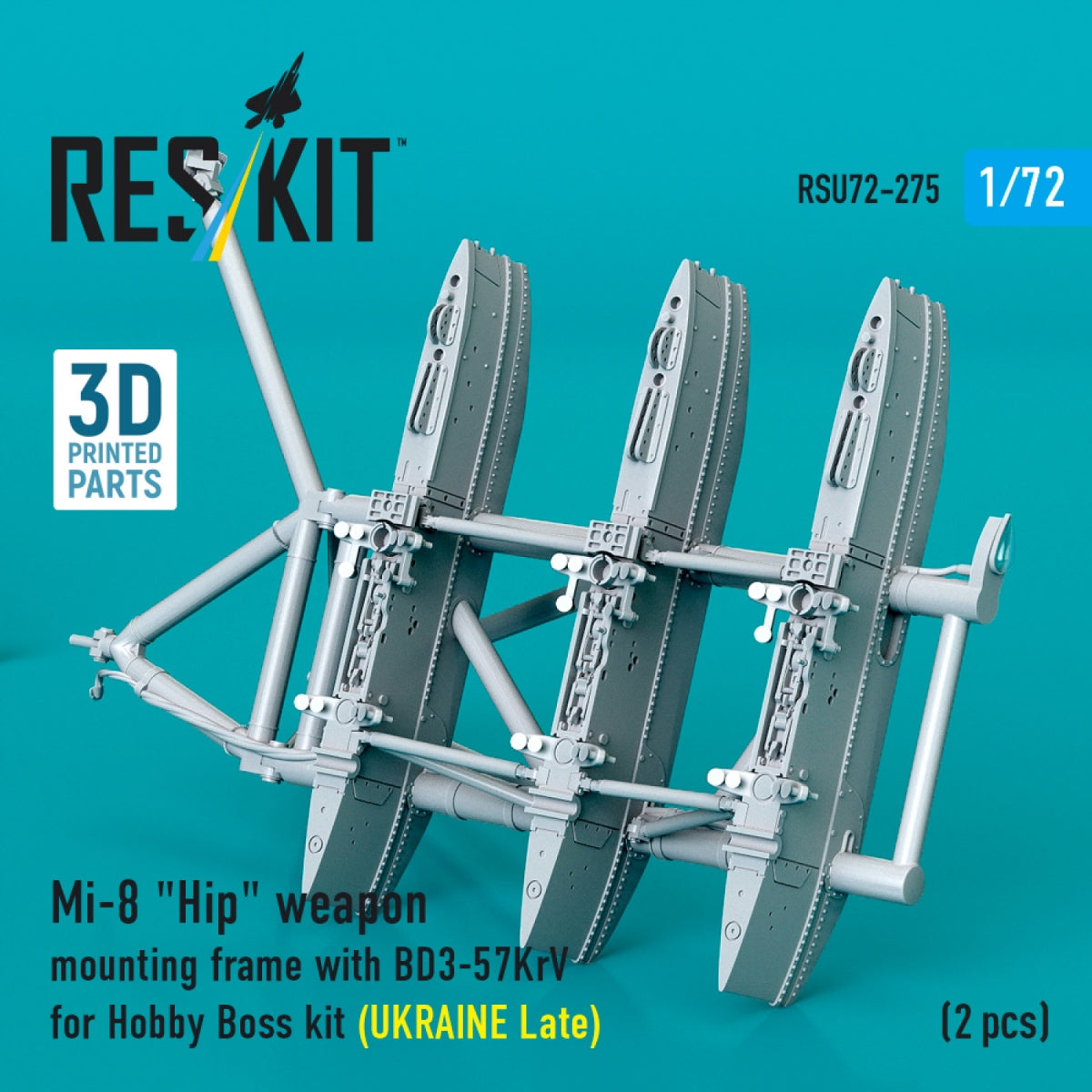 RESKIT RSU72-0275 Mi-8 "Hip" weapon mounting frame with BD3-57KrV for Hobby Boss kit (UKRAINE Late) (2 pcs) (3D Printed) 1/72