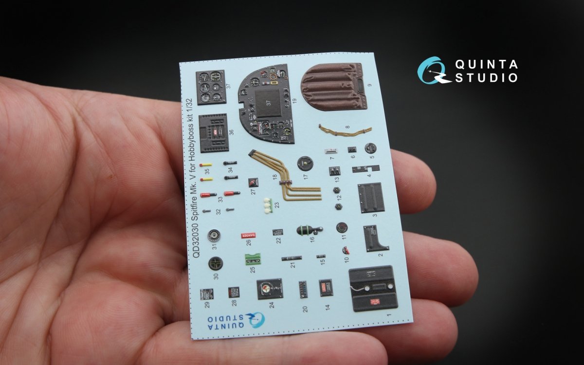 Quinta Studio QD32030 Spitfire Mk.V 3D-Printed &amp;amp; coloured Interior on decal paper (for Hobbyboss kit) 1/32 – immagine 3