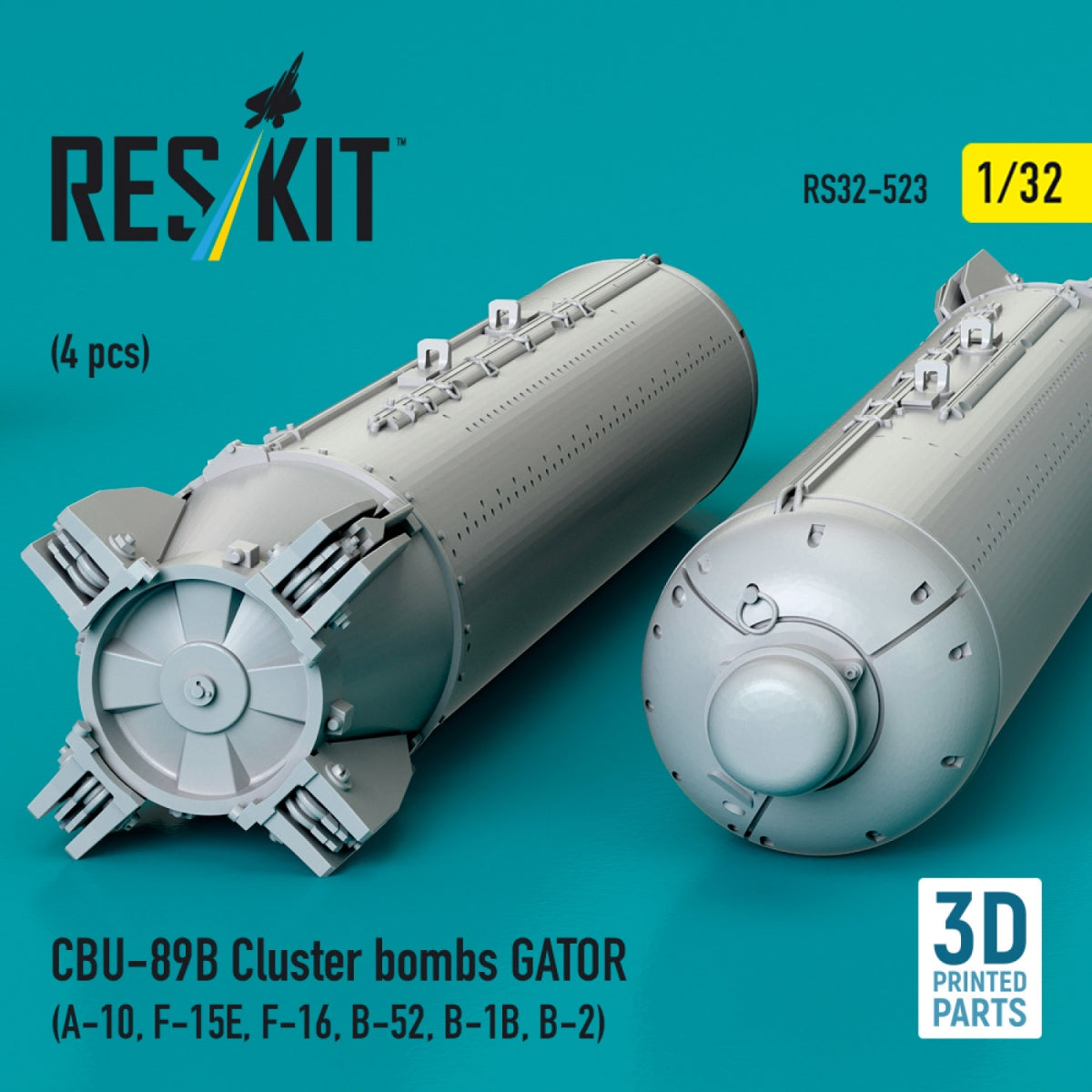 RESKIT RS32-0523 CBU-89B cluster bombs GATOR (4 pcs) (3D Printed) 1/32 – immagine 3