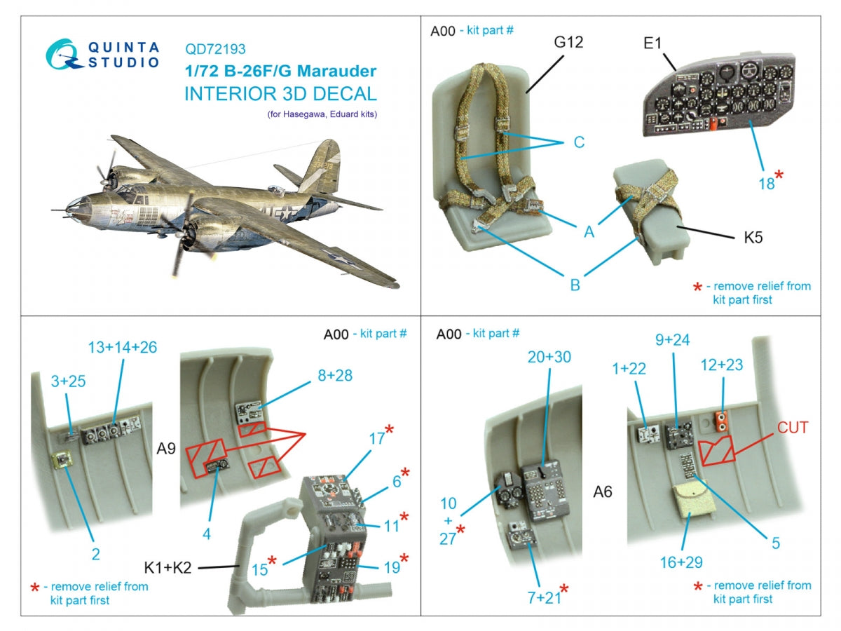 Quinta Studio QD72193 B-26F/G Marauder 3D-Printed coloured Interior on decal paper (Hasegawa) 1/72 – Bild 2
