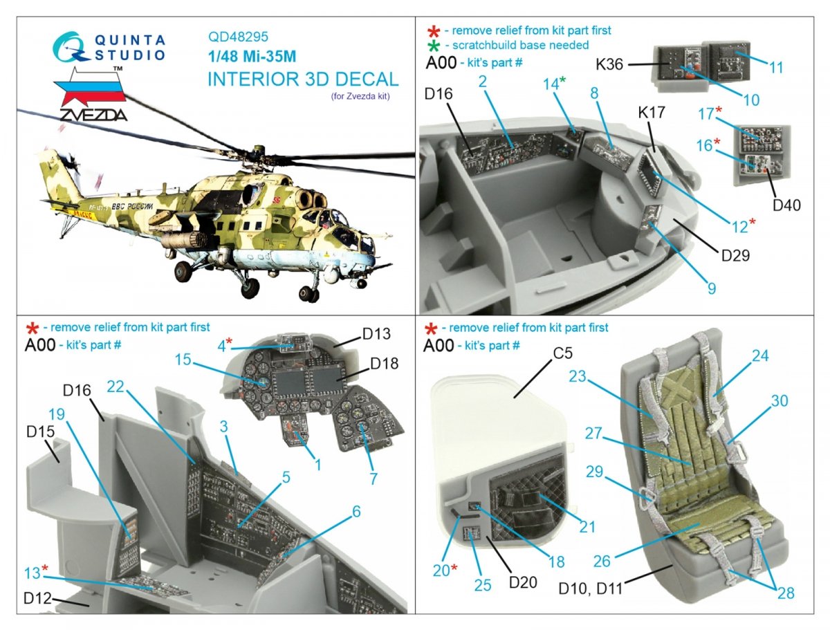 Quinta Studio QD48295 Mi-35M 3D-Printed &amp;amp; coloured Interior on decal paper (Zvezda) 1/48 – immagine 2