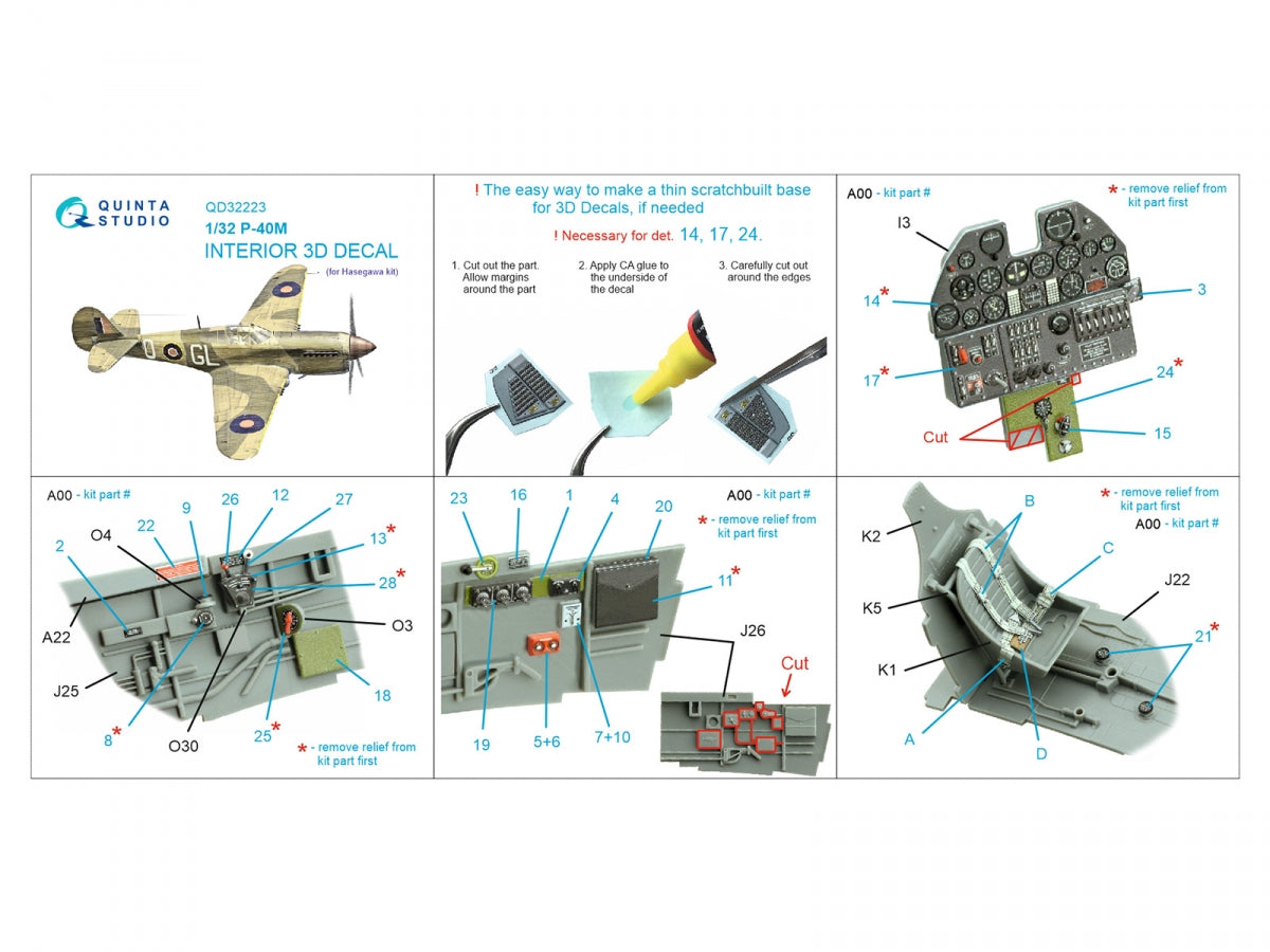 Quinta Studio QD32223 P-40M 3D-Printed coloured Interior on decal paper (Hasegawa) 1/32 – immagine 2