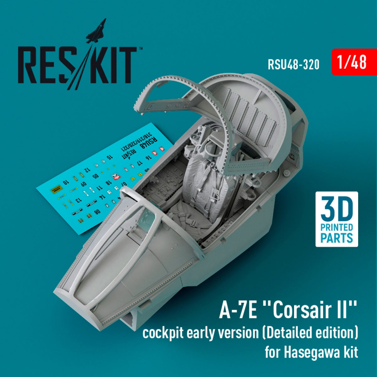 RESKIT RSU48-0320 A-7E "Corsair II" cockpit early version (Detailed edition) for Hasegawa kit (3D Printed)A-7E "Corsair II" cockpit early version (Detailed edition) for Hasegawa kit (3D Printed) 1/48