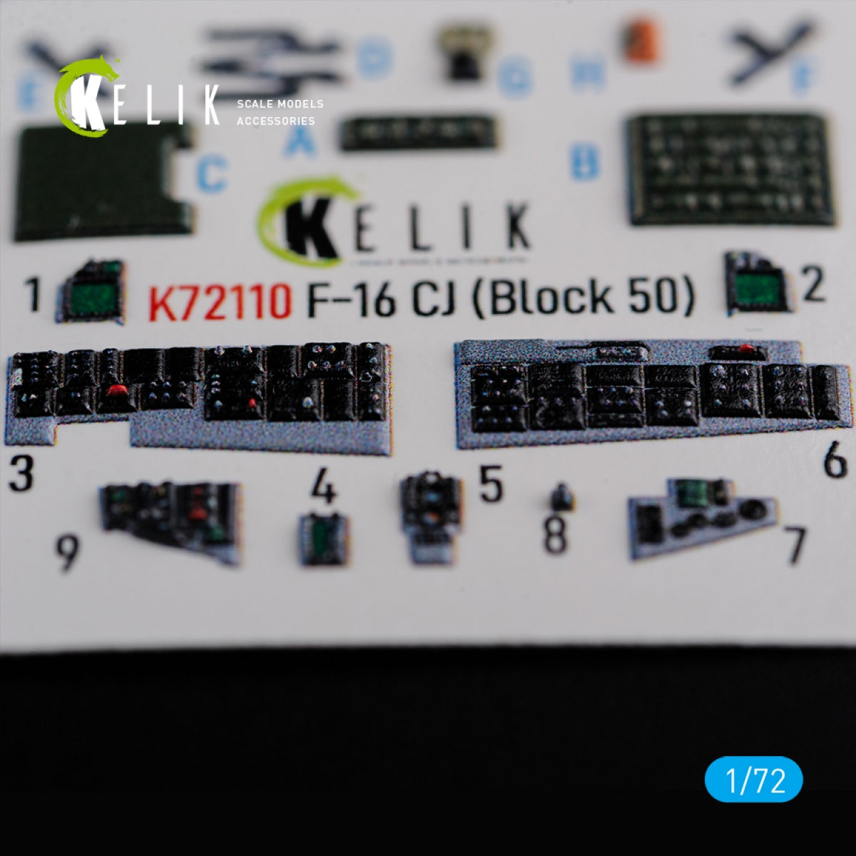 KELIK K72110 F-16 CJ (Block 50) interior 3D decals for Tamiya kit 1/72 – immagine 2