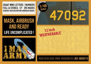 1 Man Army 48GEN713 USAAF WWII Letters / Numbers Full &amp; Stencil 12" (295 pcs) 1/48