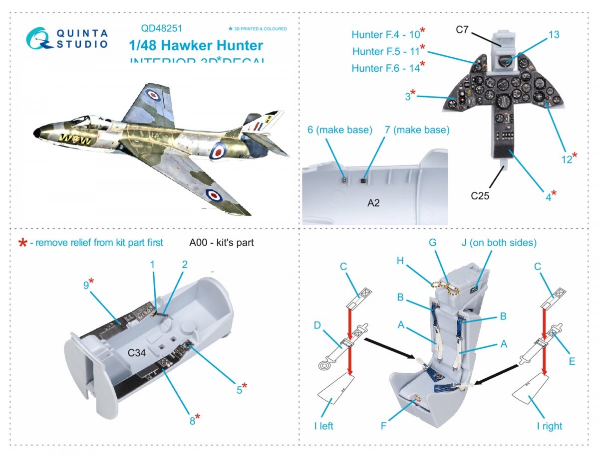 Quinta Studio QD48251 Hawker Hunter 3D-Printed &amp;amp; coloured Interior on decal paper (Airfix) 1/48 – imagen 10