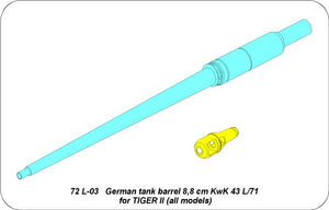 Aber 72L-03 8,8 cm KwK 43L/71 lufa do czołgu Tiger II/German Tank Barrel 8,8cm KwK 43 L/71 for Tiger II 1/72 – immagine 4