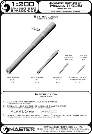Master SM-200-009 Lufy dział pancernika IJN Mikasa - 30,5cm (4 szt.), 15,2cm (14 szt.), 7,6cm (20 szt.), 4,7cm (12 szt.) (8 pcs) – immagine 3