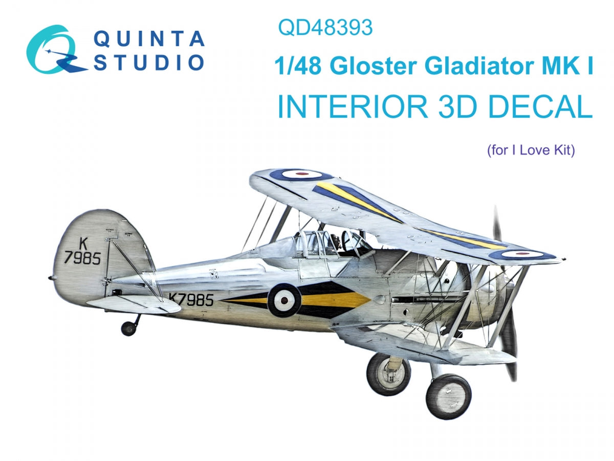 Quinta Studio QD48393 Gloster Gladiator MKI 3D-Printed & coloured Interior on decal paper (I Love Kit) 1/48