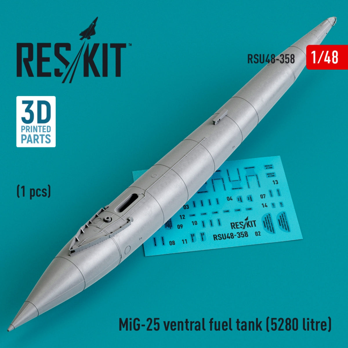 RESKIT RSU48-0358 MiG-25 ventral fuel tank (5280 liter) (3D printed) 1/48