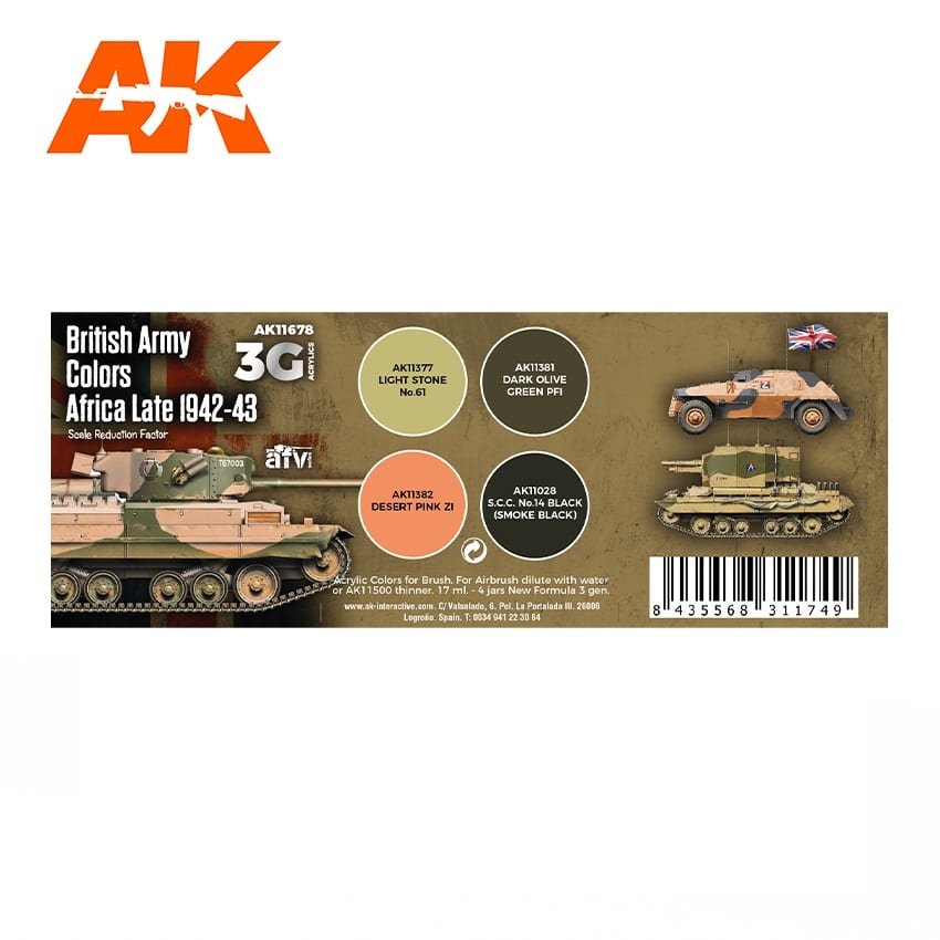 AK Interactive AK11678 3G BRITISH ARMY COLORS AFRICA LATE 1942-1943 4x17 ml – immagine 2