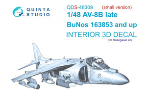 Quinta Studio QDS-48309 AV-8B Late 3D-Printed &amp;amp; coloured Interior on decal paper (Hasegawa) (Small version) 1/48