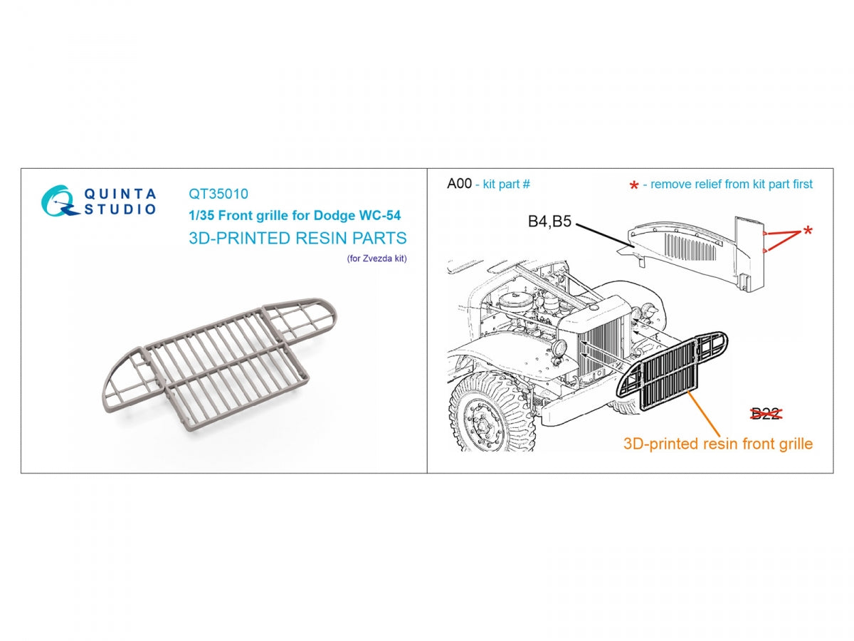 Quinta Studio QT35010 Dodge WC-54 front grille (Zvezda) 1/35 – image 10