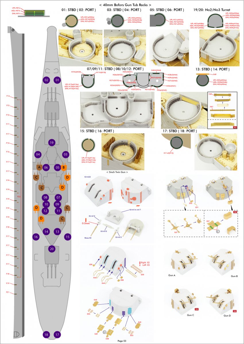 Pontos 37034FN USS BB-63 Missouri 1945 &amp;quot;Advanced&amp;quot; Detail Up Set for Hobbyboss Kit (Teak Tone wooden deck) 1/350 – immagine 10