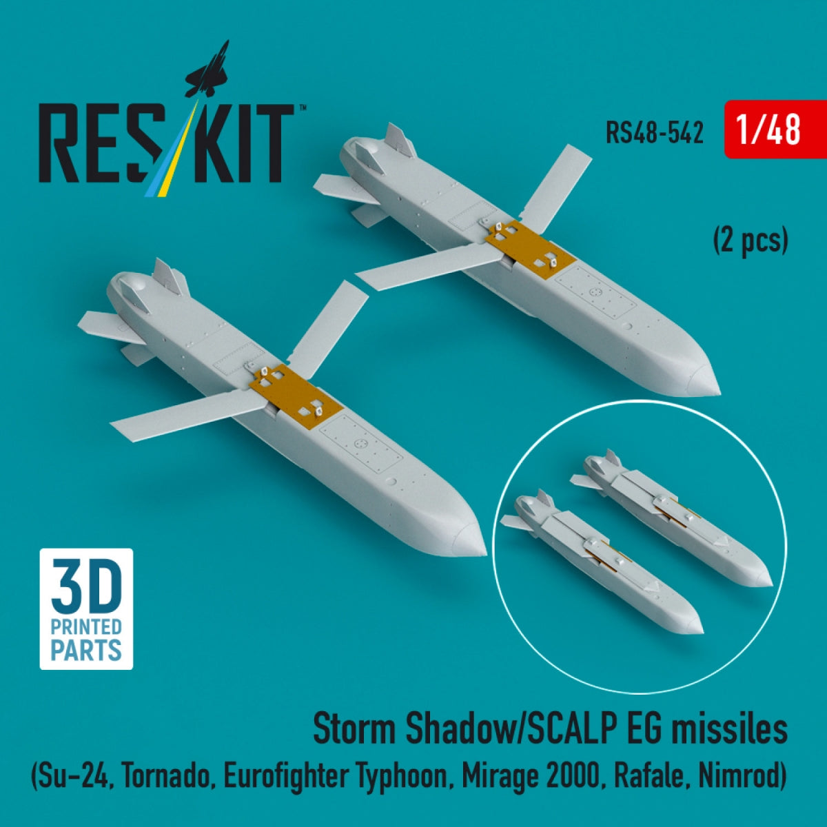 RESKIT RS48-0542 Storm Shadow/SCALP EG missiles (2 pcs) (Su-24, Tornado, Eurofighter Typhoon, Mirage 2000, Rafale, Nimrod) (3D Printed) 1/48
