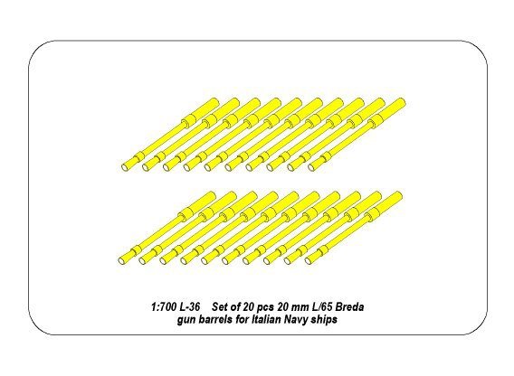Aber 1/700L-038 Ensemble de 20 canons Breda L/65 de 20 mm pour navires de la marine italienne 1/700 – image 2
