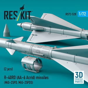 RESKIT RS72-0528 R-40RD (AA-6 &amp;quot;Acrid&amp;quot;) missiles (2 pcs) (3D Printed) 1/72 – imagen 3